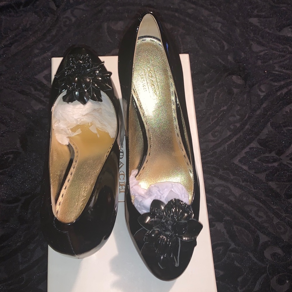 Coach black patent leather heels